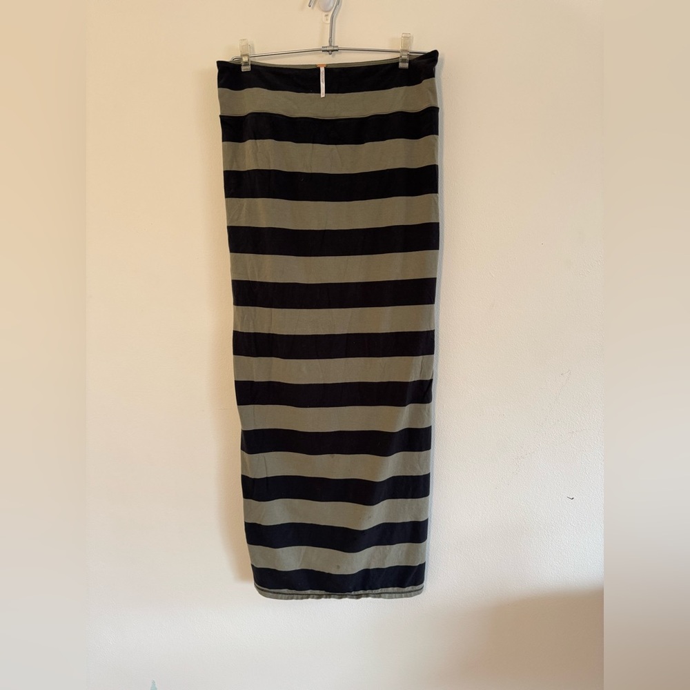 Free People Army green Striped Maxi Skirt. Size Large.